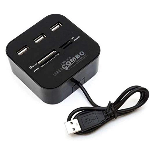 [COMBOUSBHUB] Lecteur de cartes tout-en-un et concentrateur USB 2.0 à 3 ports Technotech noir