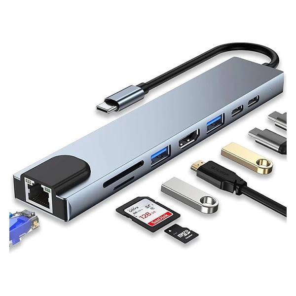 Hub USB-C 8-en-1 : Adaptateur USB-C avec HDMI 4K
