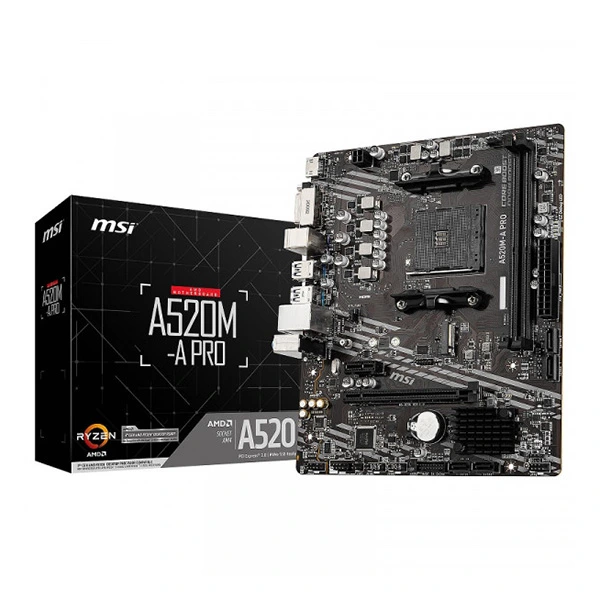 Carte mère MSI Micro ATX Socket AM4 AMD A520 - 2x DDR4 - M.2 PCIe NVMe - USB 3.0 - 1x PCI-Express 3.0 16x