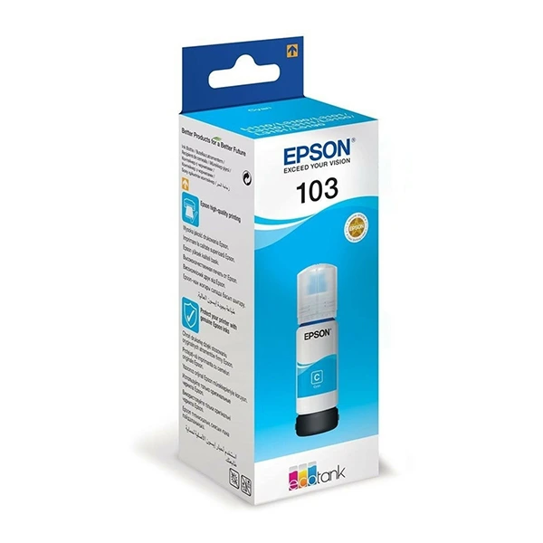 [C13T00S24A] Epson 103 Cyan - Bouteille d'encre Epson EcoTank d'origine - 65ml - Haute qualité et performance exceptionnelle