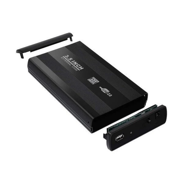 Boîtier Externe 3.5" SATA HDD USB 3.0/2.0 - Aluminium, Vitesse 5Gbps, LED, Plug & Play, Dissipation Thermique - Compatible Windows/Mac/Linux - Noir