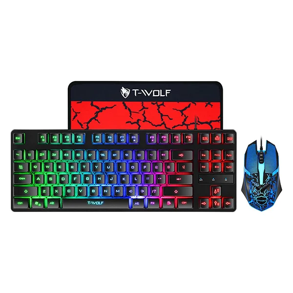 [TF260] Kit Gaming T-Wolf TF260 : Clavier RGB, Souris Ergonomique et Tapis Antidérapant USB pour une Expérience de Jeu Optimale