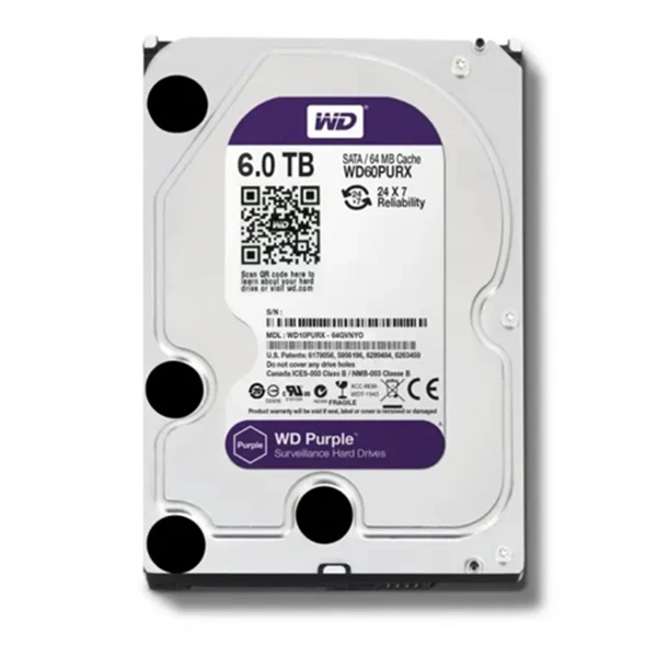 [WD62PURX-78] Disque Dur WD Purple 6TB 3.5" SATA3 64MB IntelliPower - Spécial Vidéosurveillance 24/7 (WD62PURX-78)